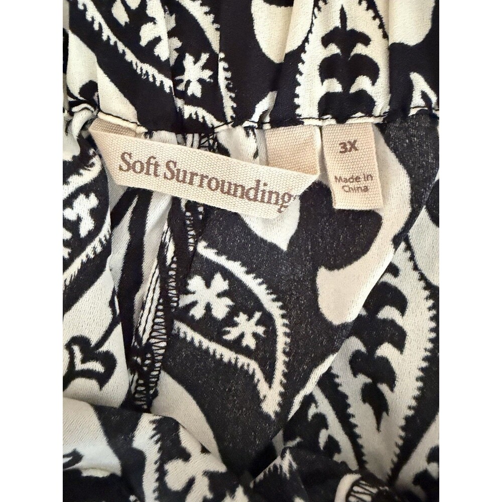 Soft Surroundings Wide Leg Pants Plus 3X Black Tan Paisley Pull On Comfort - Picture 7 of 11